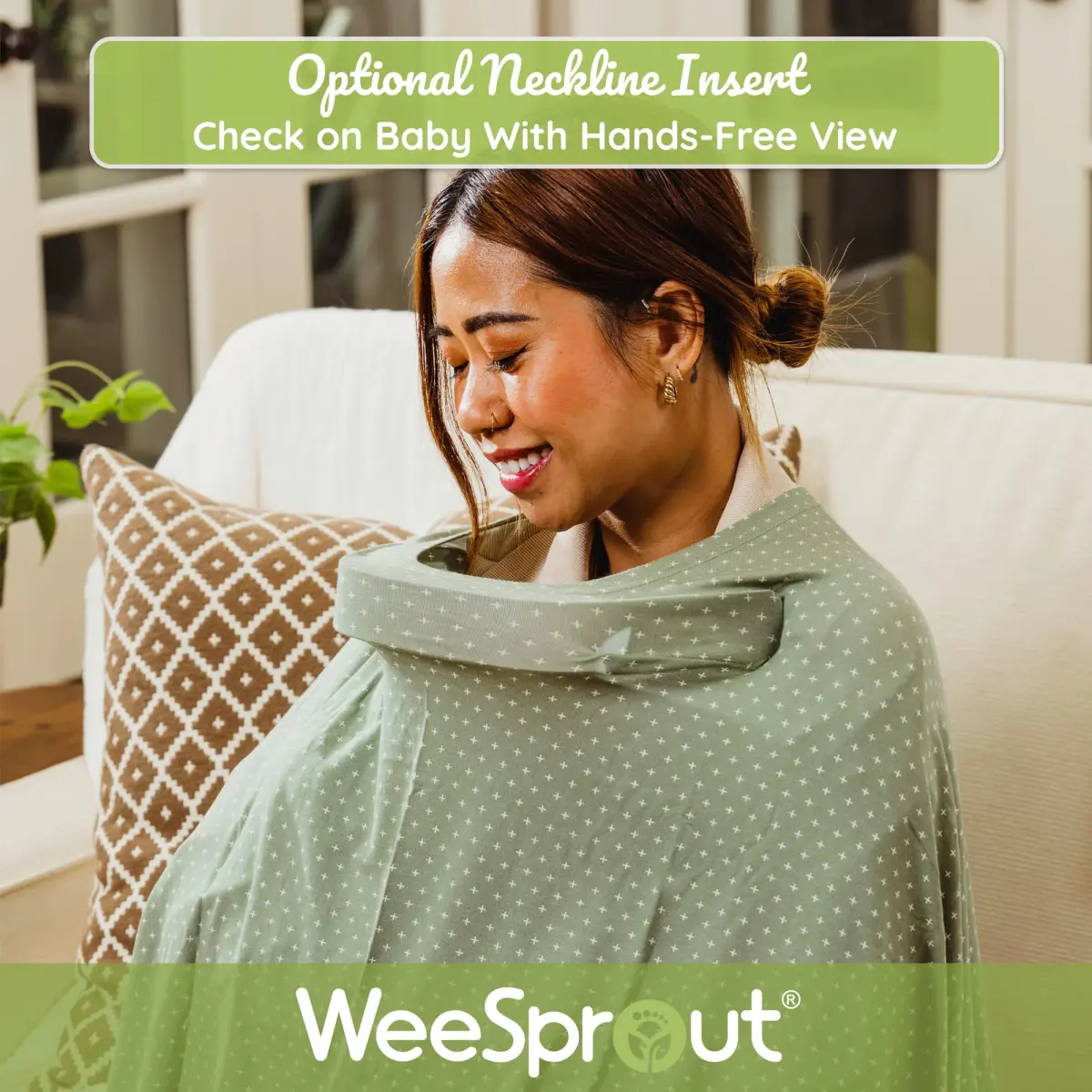 WeeSprout Nursing Cover Rosemary Stitch | Breathable Lenzing Modal Poncho with Hands-Free View - view 4