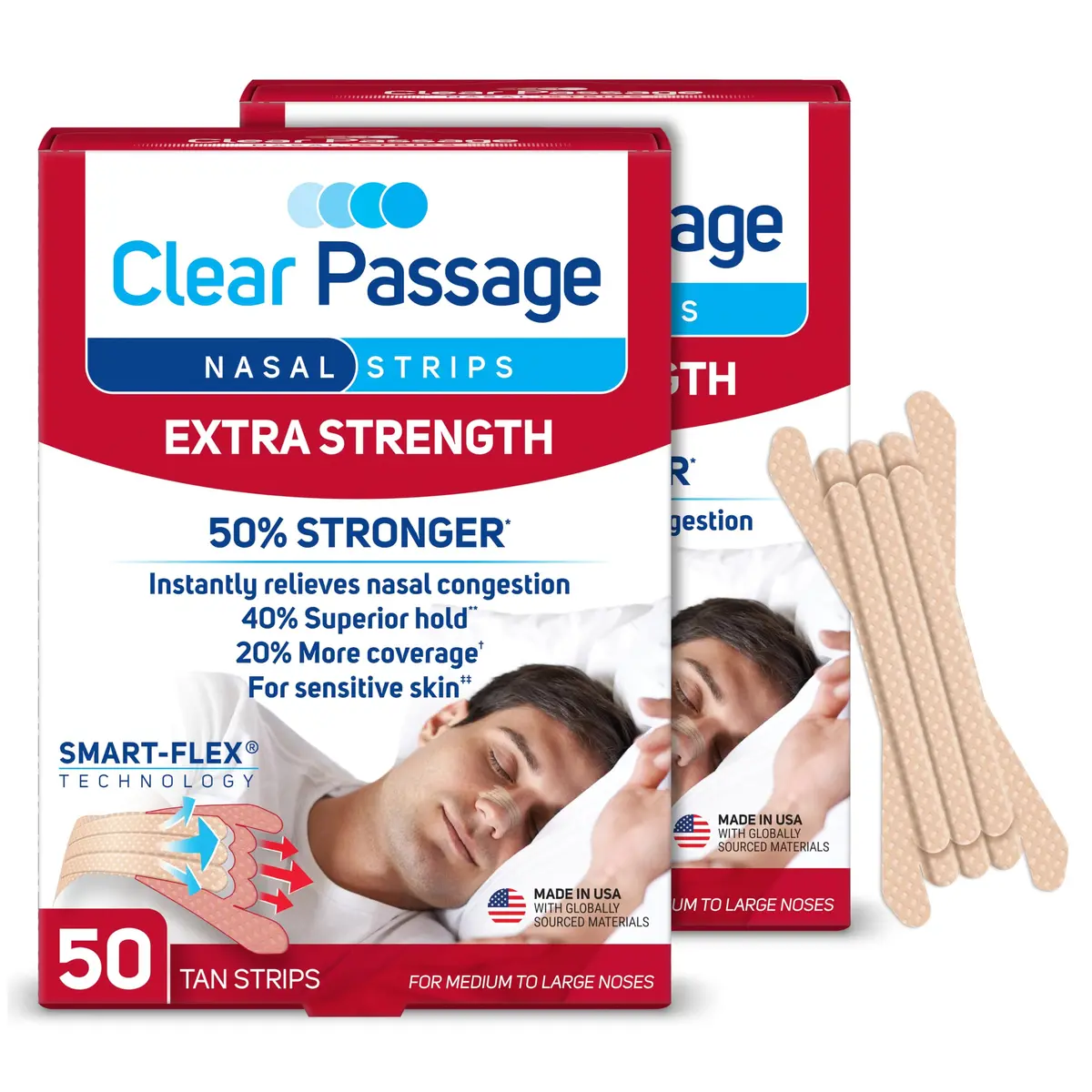 Clear Passage Extra Strength Nasal Strips, Tan 100 Count | Opens Nasal Passages for Improved Sleep & Snoring Relief - main product image