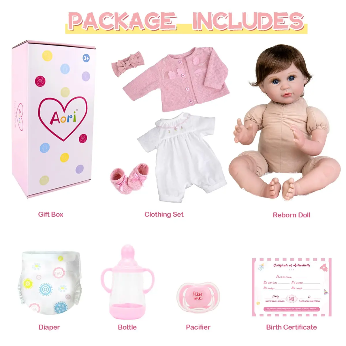 Aori Reborn Baby Dolls 22-Inch Lifelike Baby Girl Pink Outfit | Safe, Handcrafted, Perfect for Kids & Collectors - view 6