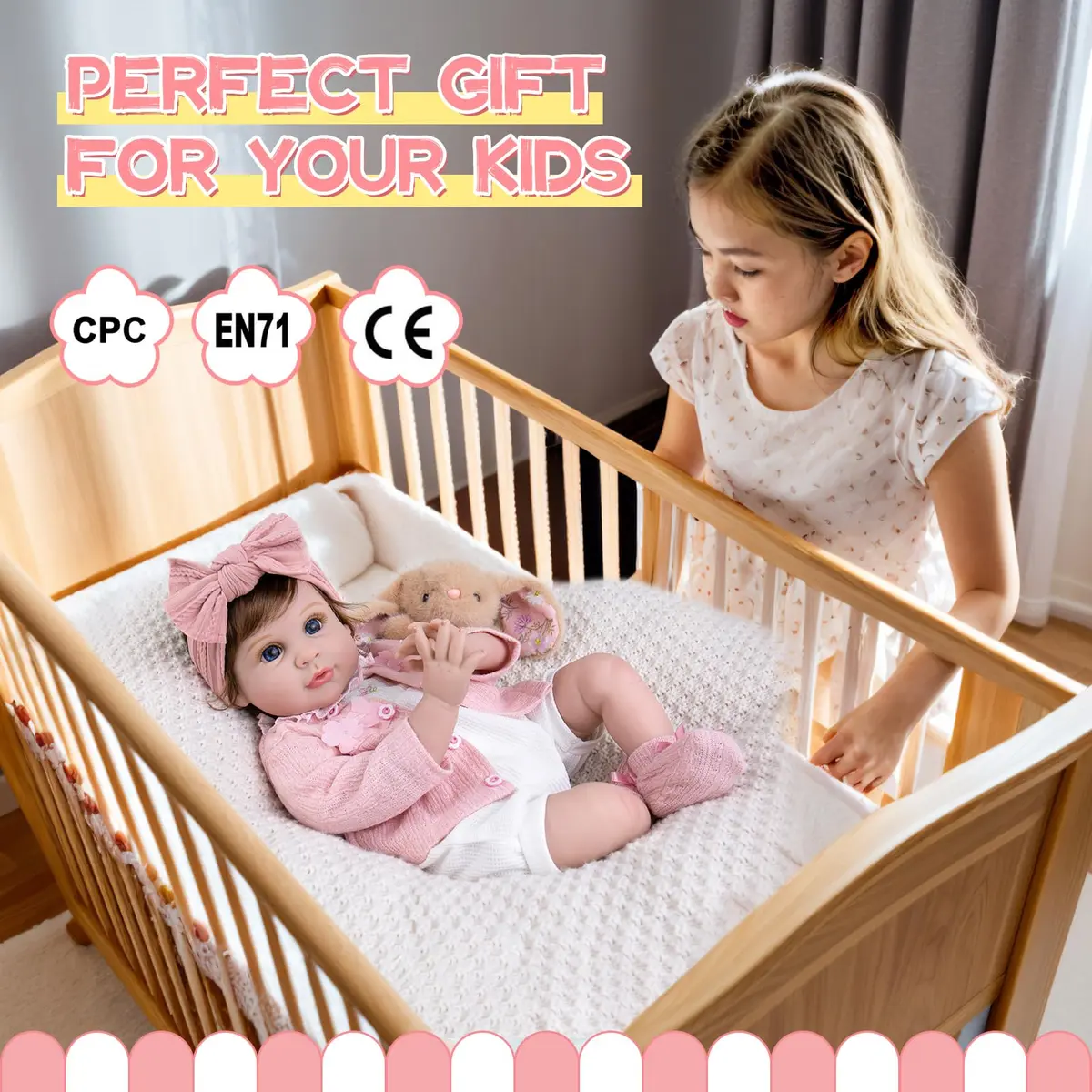 Aori Reborn Baby Dolls 22-Inch Lifelike Baby Girl Pink Outfit | Safe, Handcrafted, Perfect for Kids & Collectors - view 7