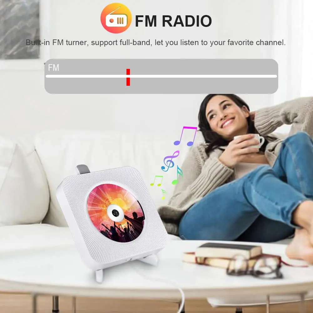 Qoosea Portable CD Player with Bluetooth Wall Mountable Home Audio Boombox 1 Disc, 540g (1.19 lb) | FM Radio, HiFi Speakers, Remote Control - view 5