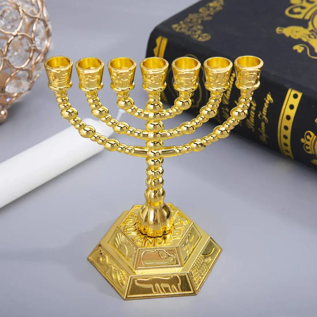 YU FENG 7-Branch Hanukkah Menorah Candle Holder 11cm (4.3 inch) | Religious Tabletop Decor - view 5