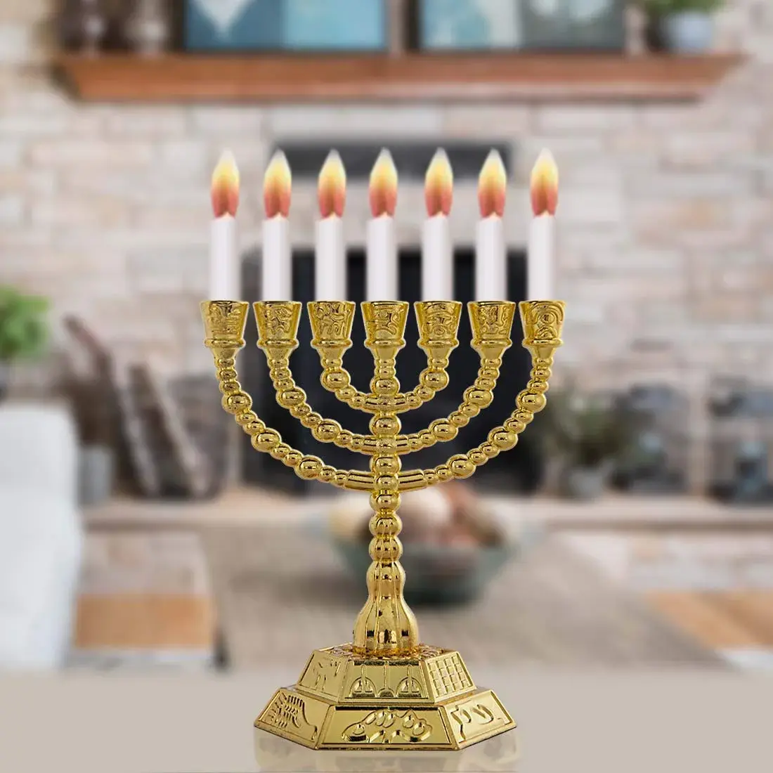 YU FENG 7-Branch Hanukkah Menorah Candle Holder 11cm (4.3 inch) | Religious Tabletop Decor - view 6