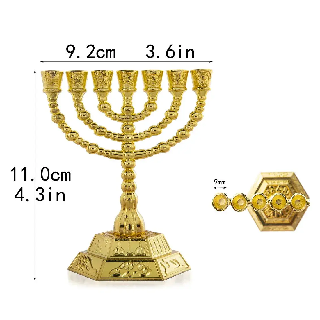 YU FENG 7-Branch Hanukkah Menorah Candle Holder 11cm (4.3 inch) | Religious Tabletop Decor - view 2