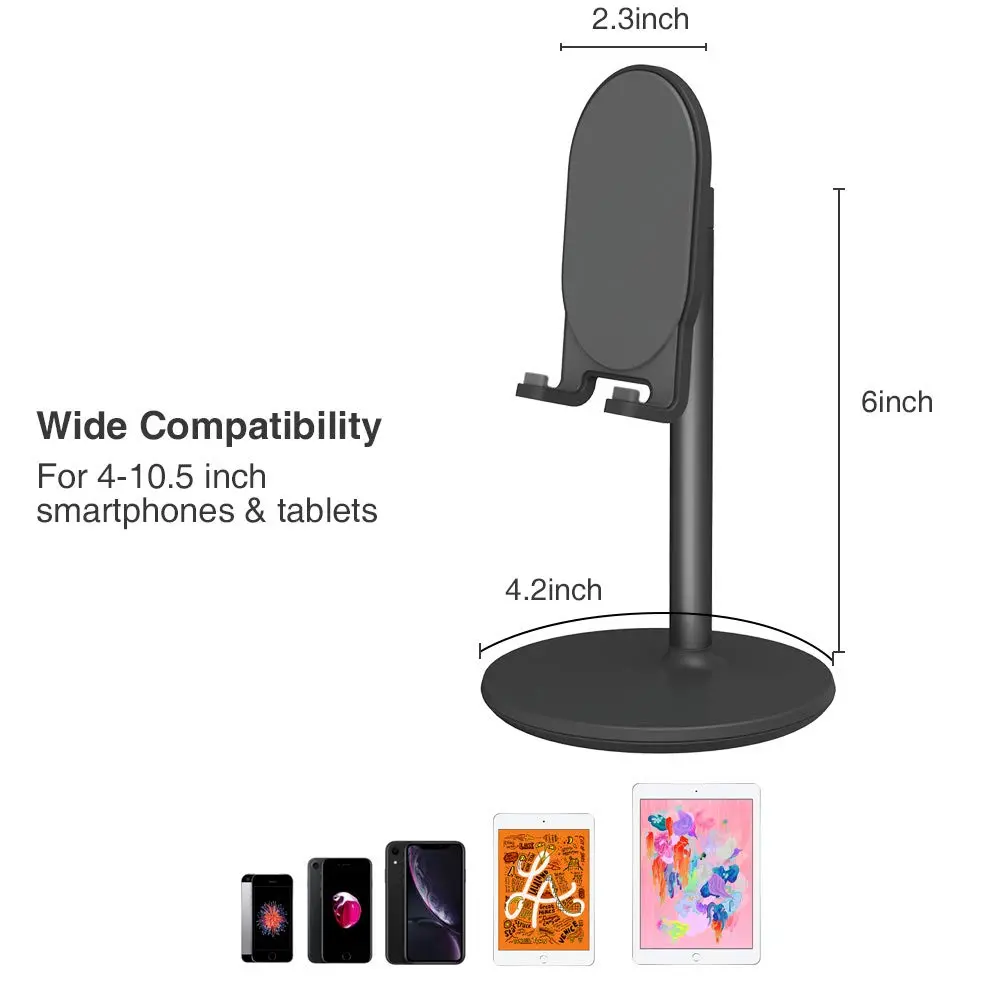 Bright Stone Adjustable Phone Stand for Desk, Black | Compatible with 4"-12.9" Phones/Tablets/iPhone/iPad/Switch - view 5