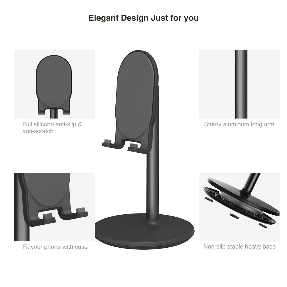 Bright Stone Adjustable Phone Stand for Desk, Black | Compatible with 4"-12.9" Phones/Tablets/iPhone/iPad/Switch - view 7