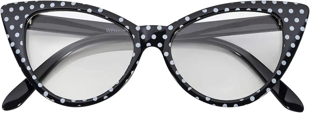OWL Cat Eye Glasses for Women Vintage - Black White Polka Dots Frame Clear Lens | Small Fit Retro Style - main product image