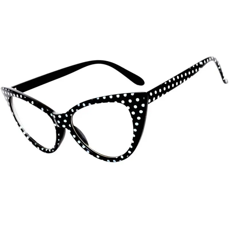 OWL Cat Eye Glasses for Women Vintage - Black White Polka Dots Frame Clear Lens | Small Fit Retro Style - view 4