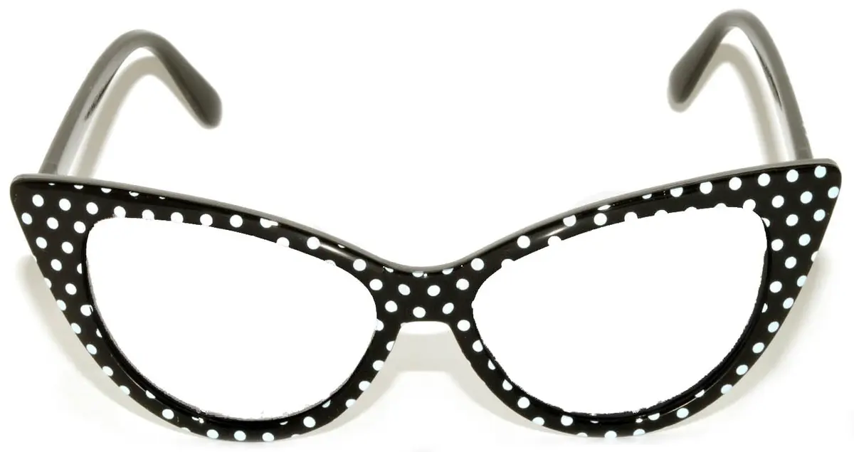 OWL Cat Eye Glasses for Women Vintage - Black White Polka Dots Frame Clear Lens | Small Fit Retro Style - view 5