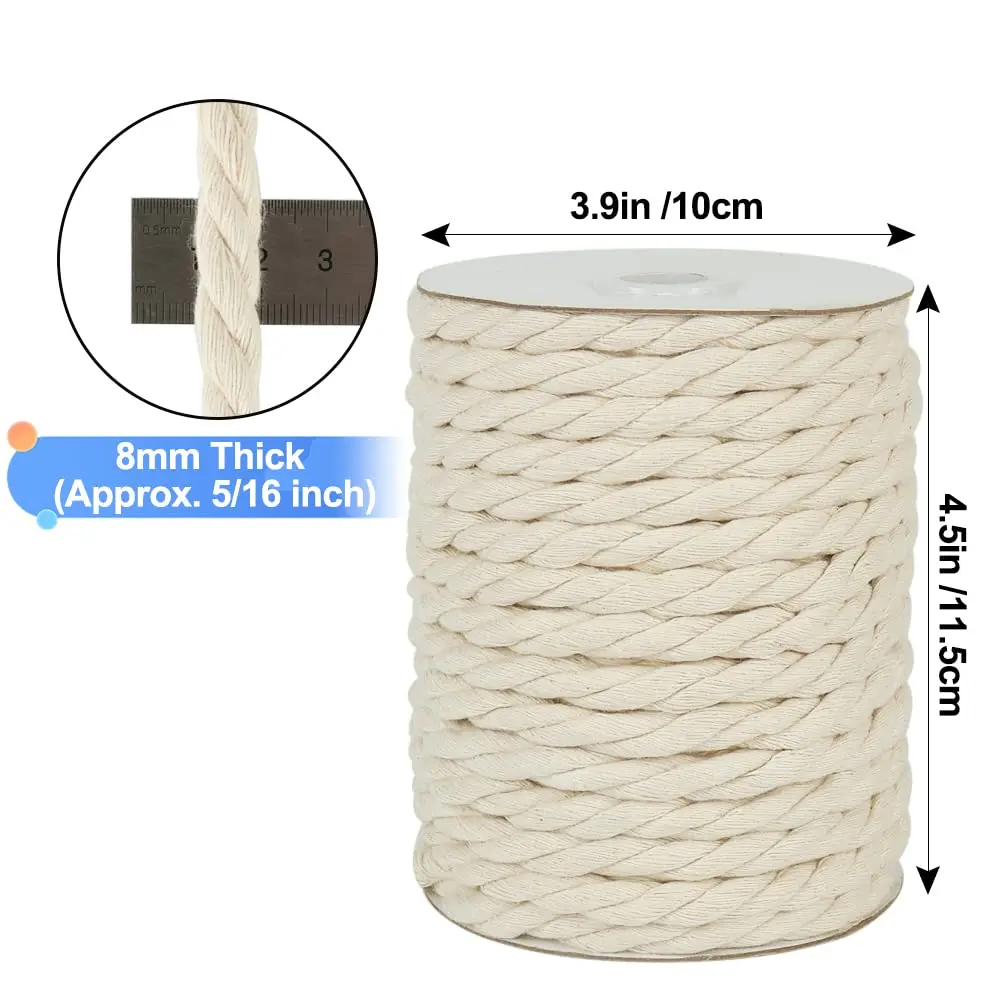 Tenn Well 8mm Macrame Cord 18m (59 Feet) Beige 3-Ply Twisted Cotton Rope | Crafting & Wall Hangings - view 7