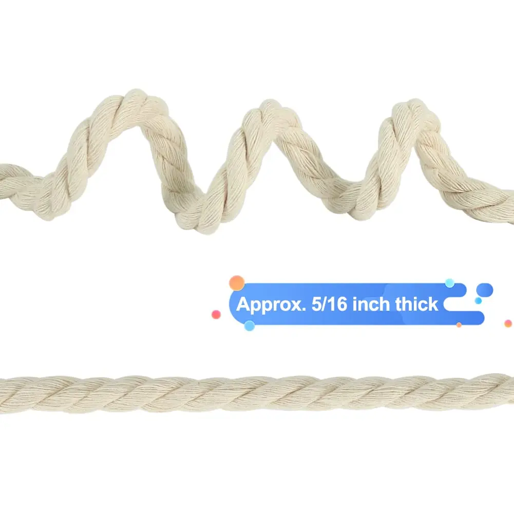 Tenn Well 8mm Macrame Cord 18m (59 Feet) Beige 3-Ply Twisted Cotton Rope | Crafting & Wall Hangings - view 3