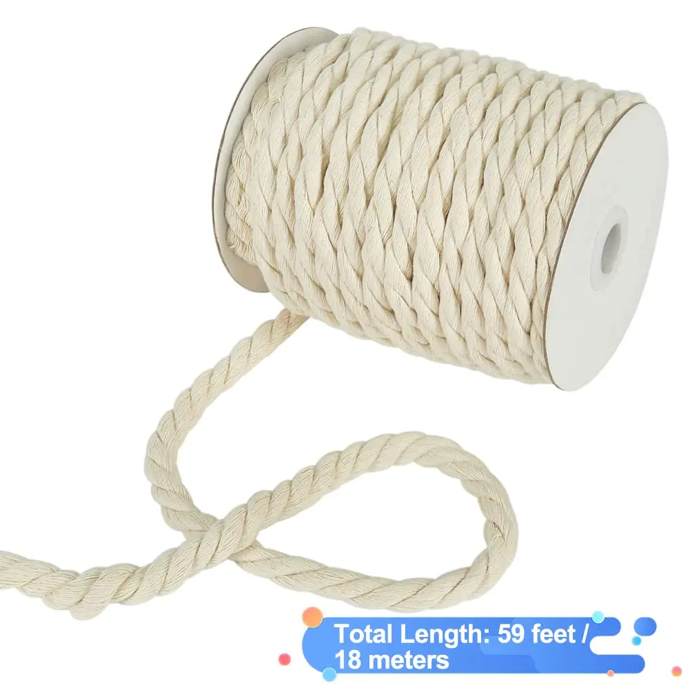 Tenn Well 8mm Macrame Cord 18m (59 Feet) Beige 3-Ply Twisted Cotton Rope | Crafting & Wall Hangings - view 4