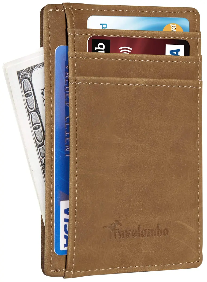 Travelambo Slim Wallet Front Pocket Minimalist Leather RFID Blocking Medium Size - view 7