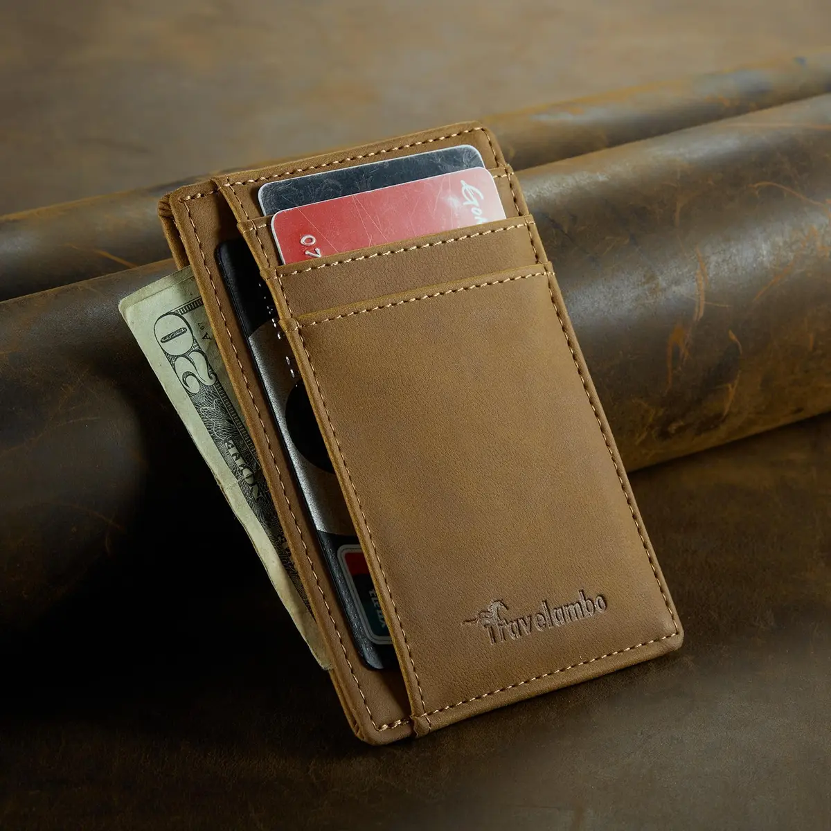 Travelambo Slim Wallet Front Pocket Minimalist Leather RFID Blocking Medium Size - view 2