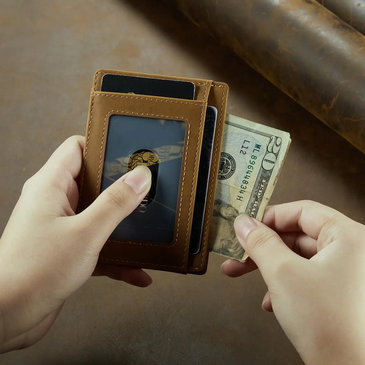 Travelambo Slim Wallet Front Pocket Minimalist Leather RFID Blocking Medium Size - view 4