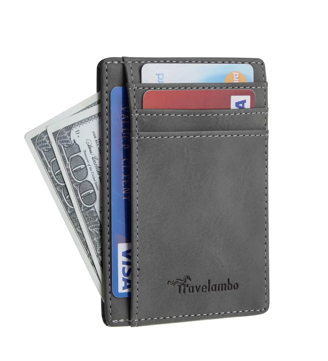 Travelambo Slim Wallet Front Pocket Minimalist Leather RFID Blocking Medium Size - view 2