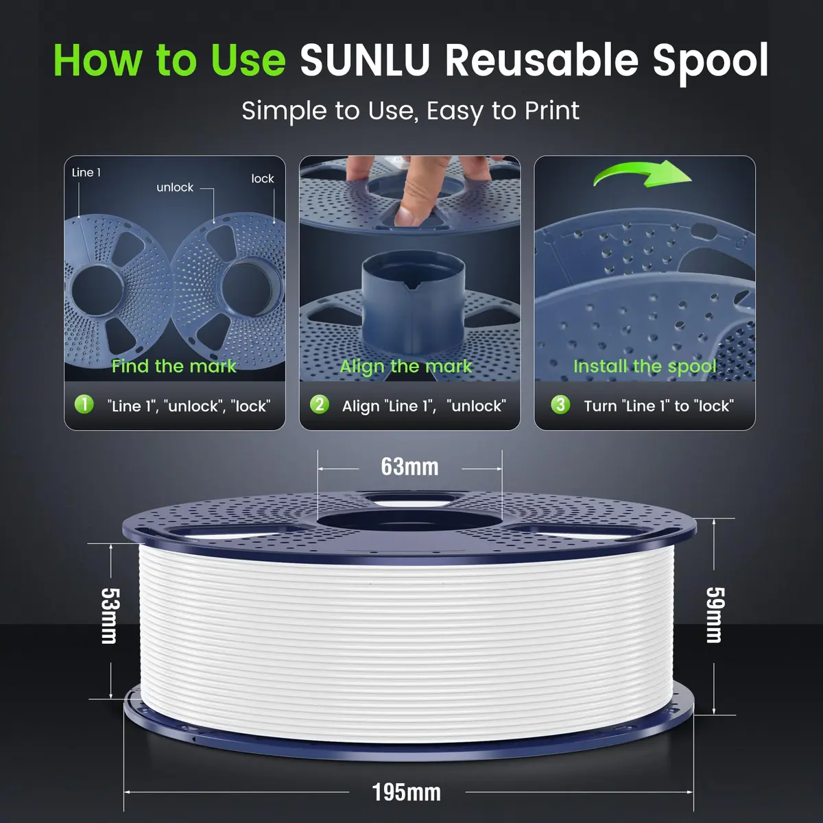 SUNLU PLA 3D Printer Filament, Black, 1kg | Reliable, Easy to Use, No Clogs - view 5