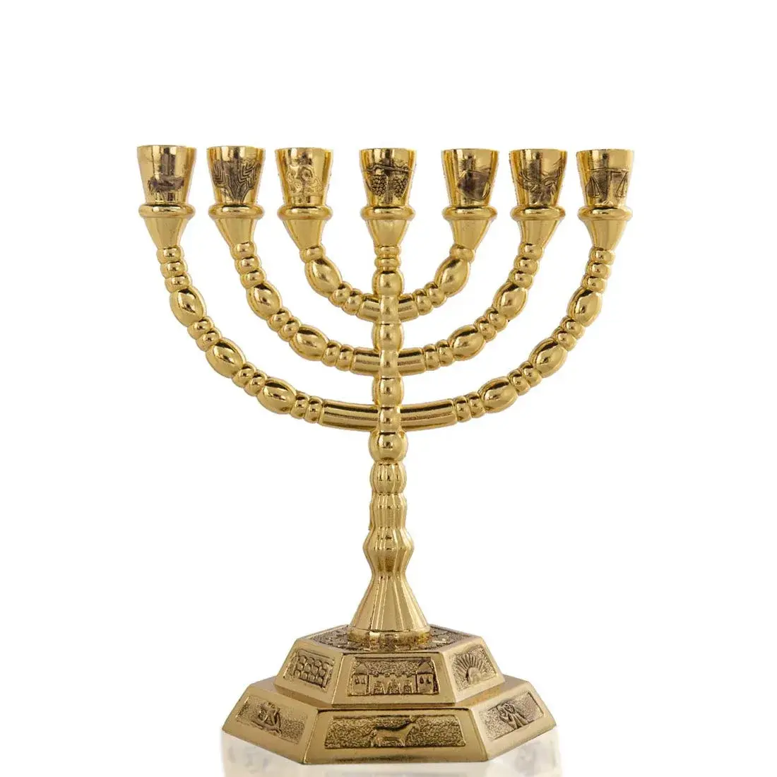 YU FENG 7 Branch Menorah Candle Holder 15.8cm (6.22 inches) | Hanukkah Decoration for Shabbat & Tabernacle - main product image