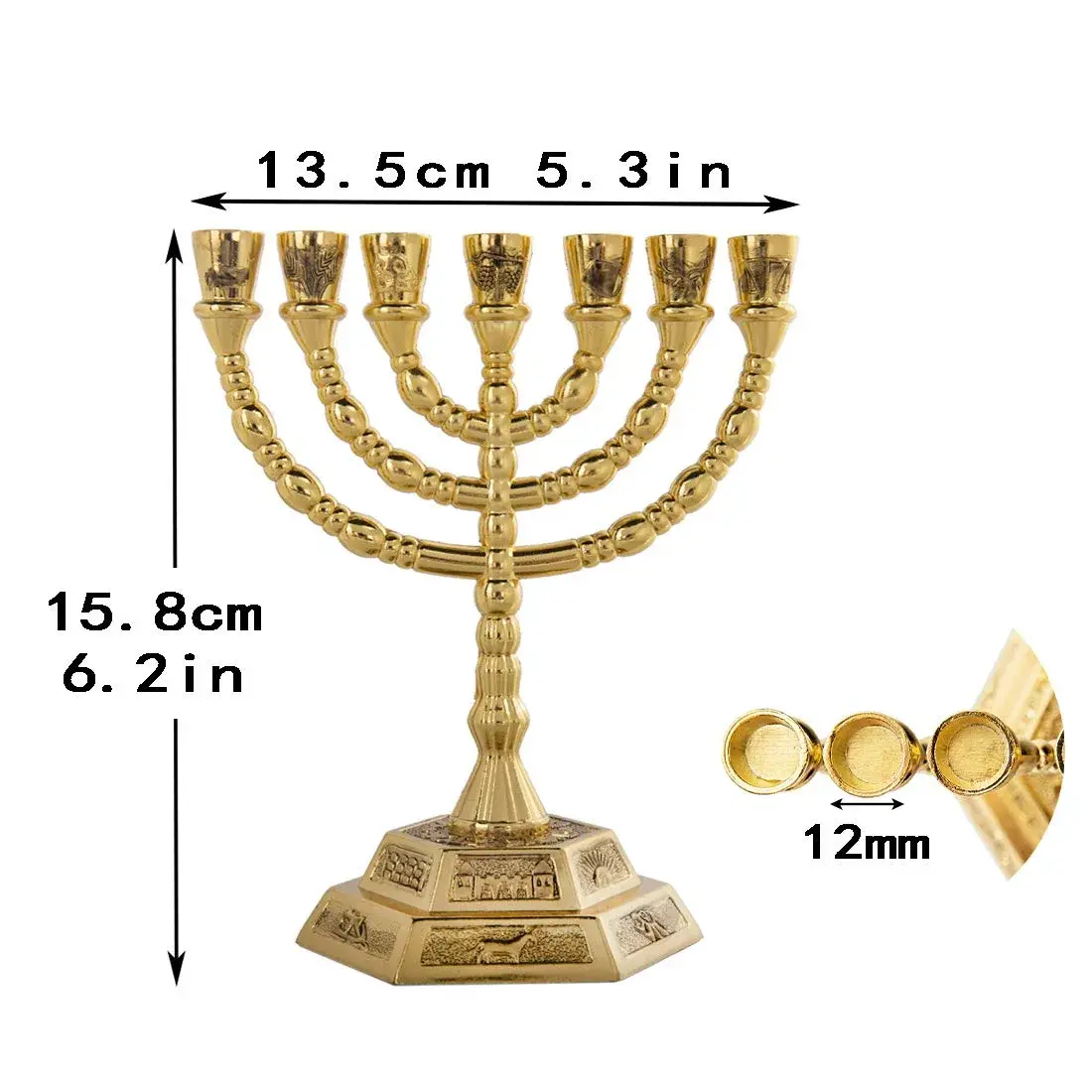 YU FENG 7 Branch Menorah Candle Holder 15.8cm (6.22 inches) | Hanukkah Decoration for Shabbat & Tabernacle - view 2