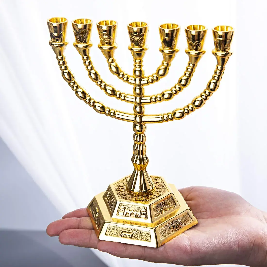 YU FENG 7 Branch Menorah Candle Holder 15.8cm (6.22 inches) | Hanukkah Decoration for Shabbat & Tabernacle - view 4