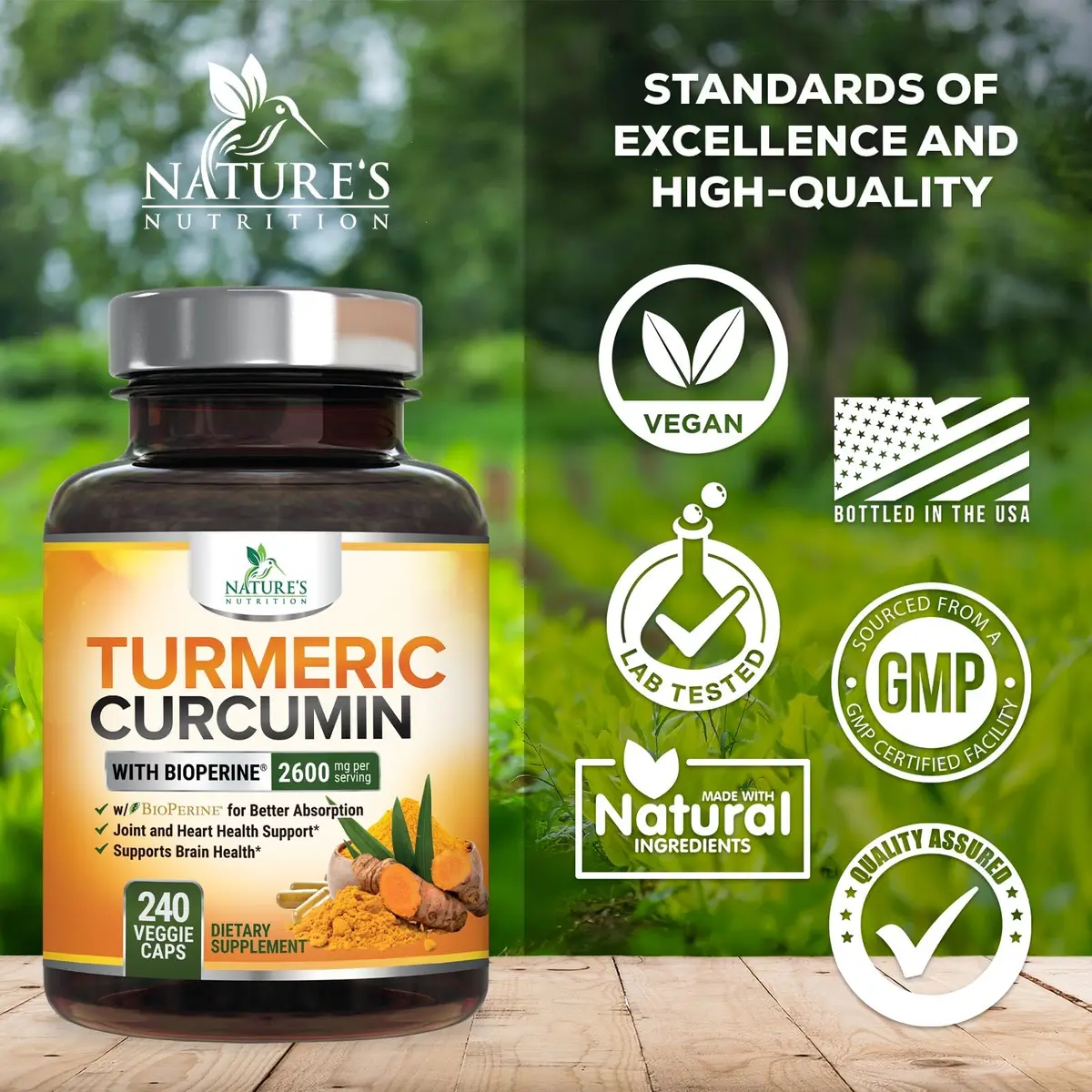 Nature's Nutrition Turmeric Curcumin Supplement 240 Capsules | 2400mg Organic Turmeric & BioPerine for Joint & Immune Support - view 4