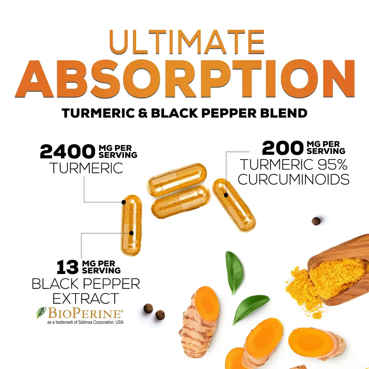 Nature's Nutrition Turmeric Curcumin Supplement 240 Capsules | 2400mg Organic Turmeric & BioPerine for Joint & Immune Support - view 6