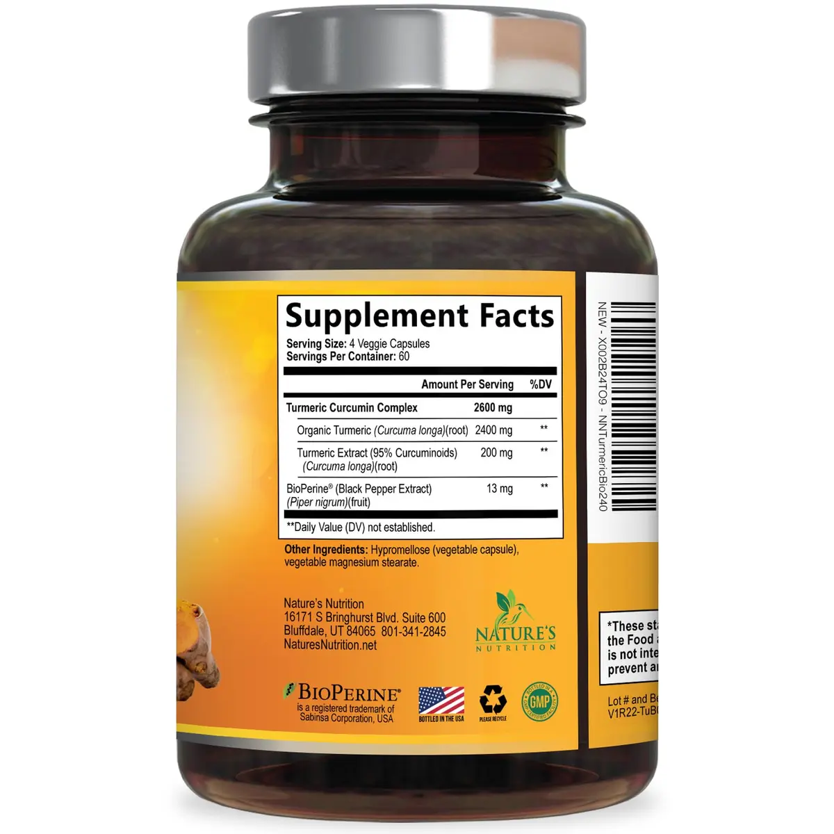 Nature's Nutrition Turmeric Curcumin Supplement 240 Capsules | 2400mg Organic Turmeric & BioPerine for Joint & Immune Support - view 9