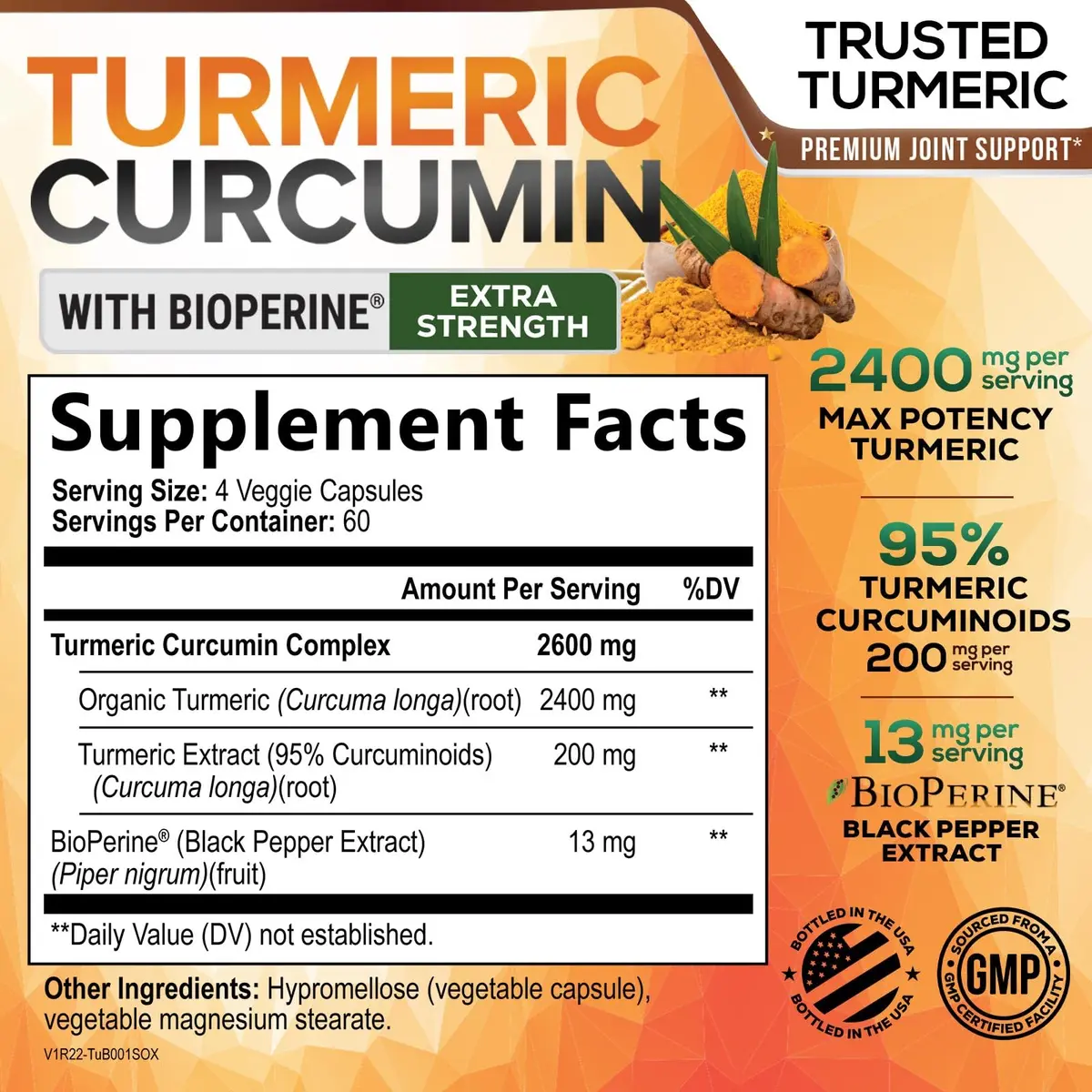 Nature's Nutrition Turmeric Curcumin Supplement 240 Capsules | 2400mg Organic Turmeric & BioPerine for Joint & Immune Support - view 2