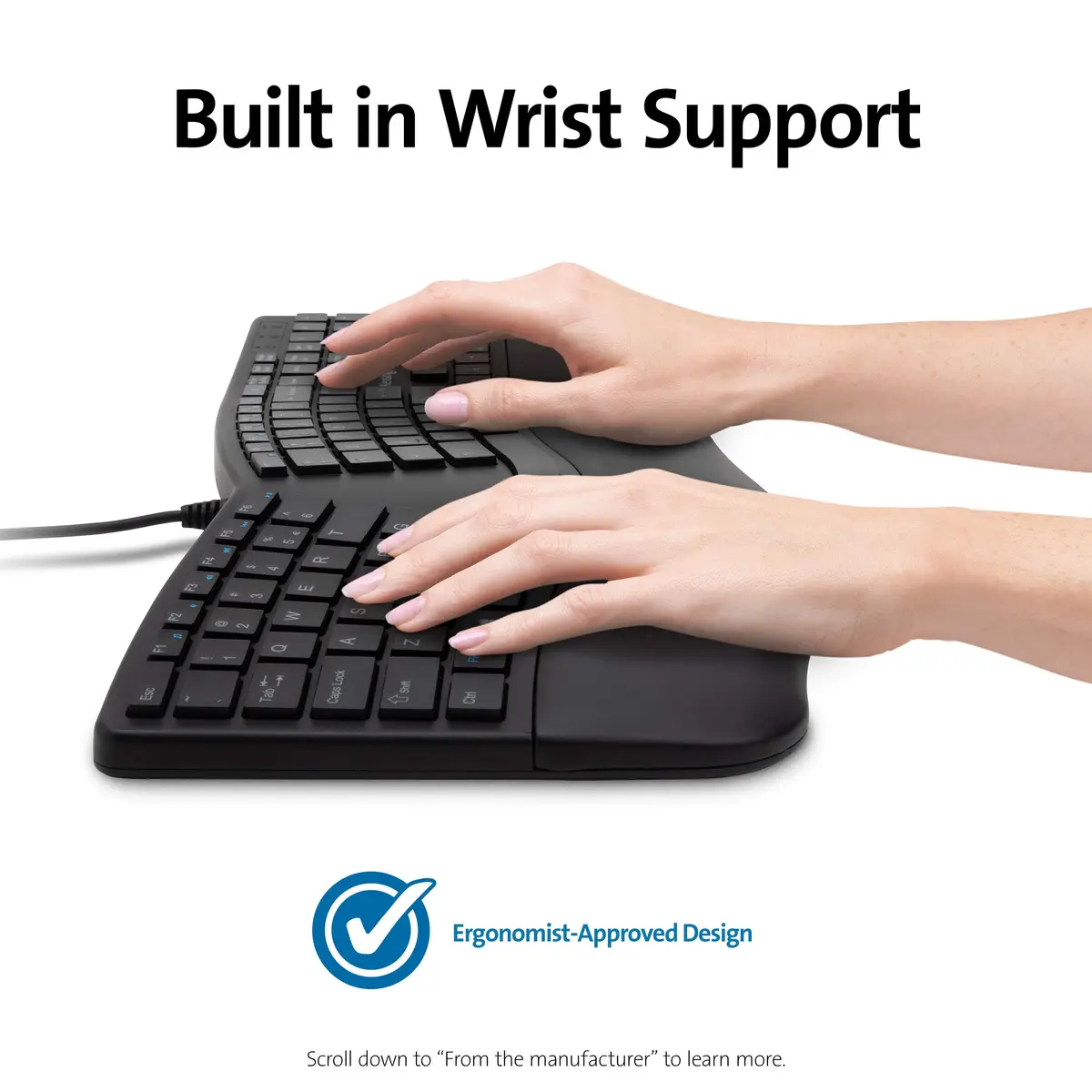 Kensington Pro Fit Ergonomic Wired Keyboard- Black (K75400US) | Adjustable split & sloped design for comfort - view 3