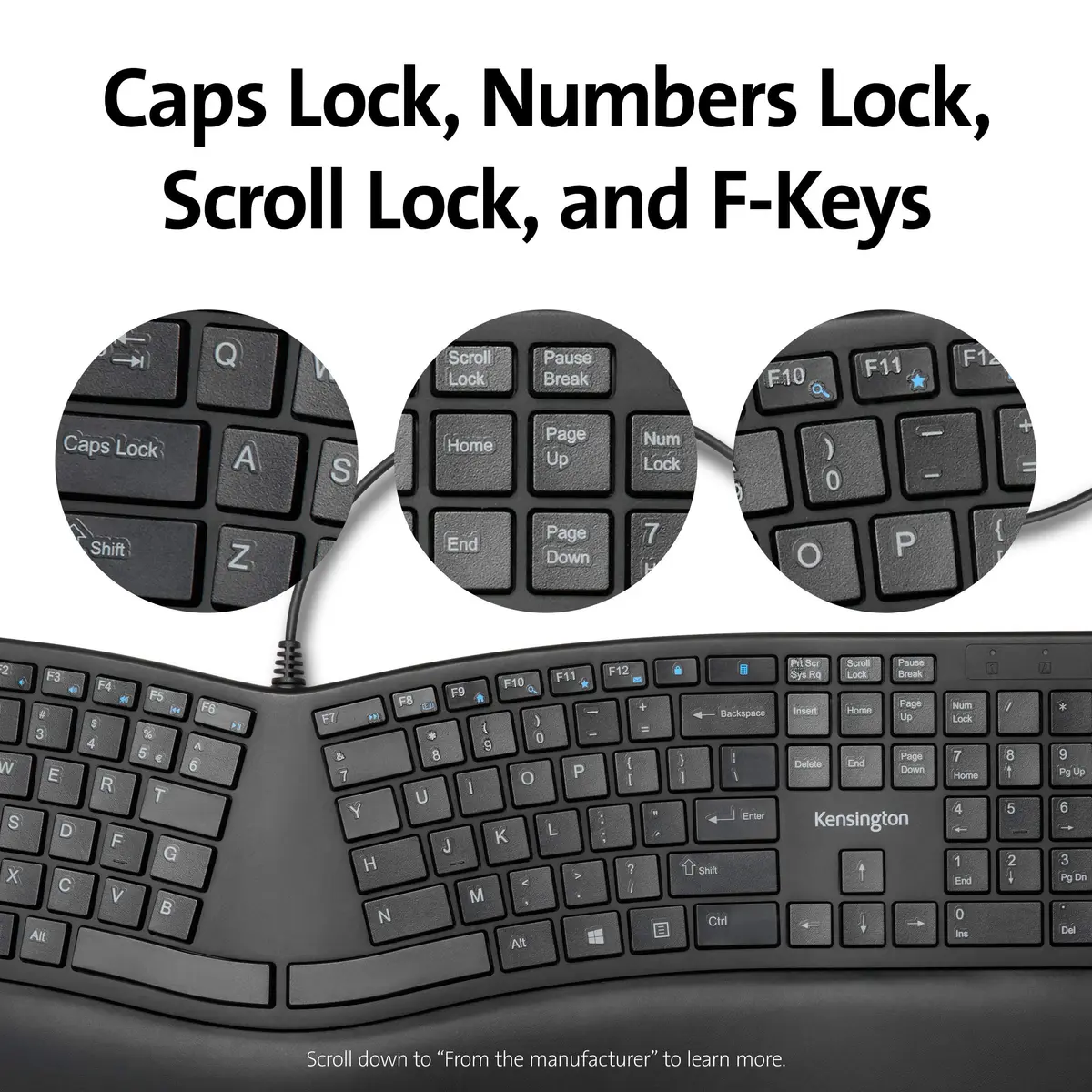 Kensington Pro Fit Ergonomic Wired Keyboard- Black (K75400US) | Adjustable split & sloped design for comfort - view 5
