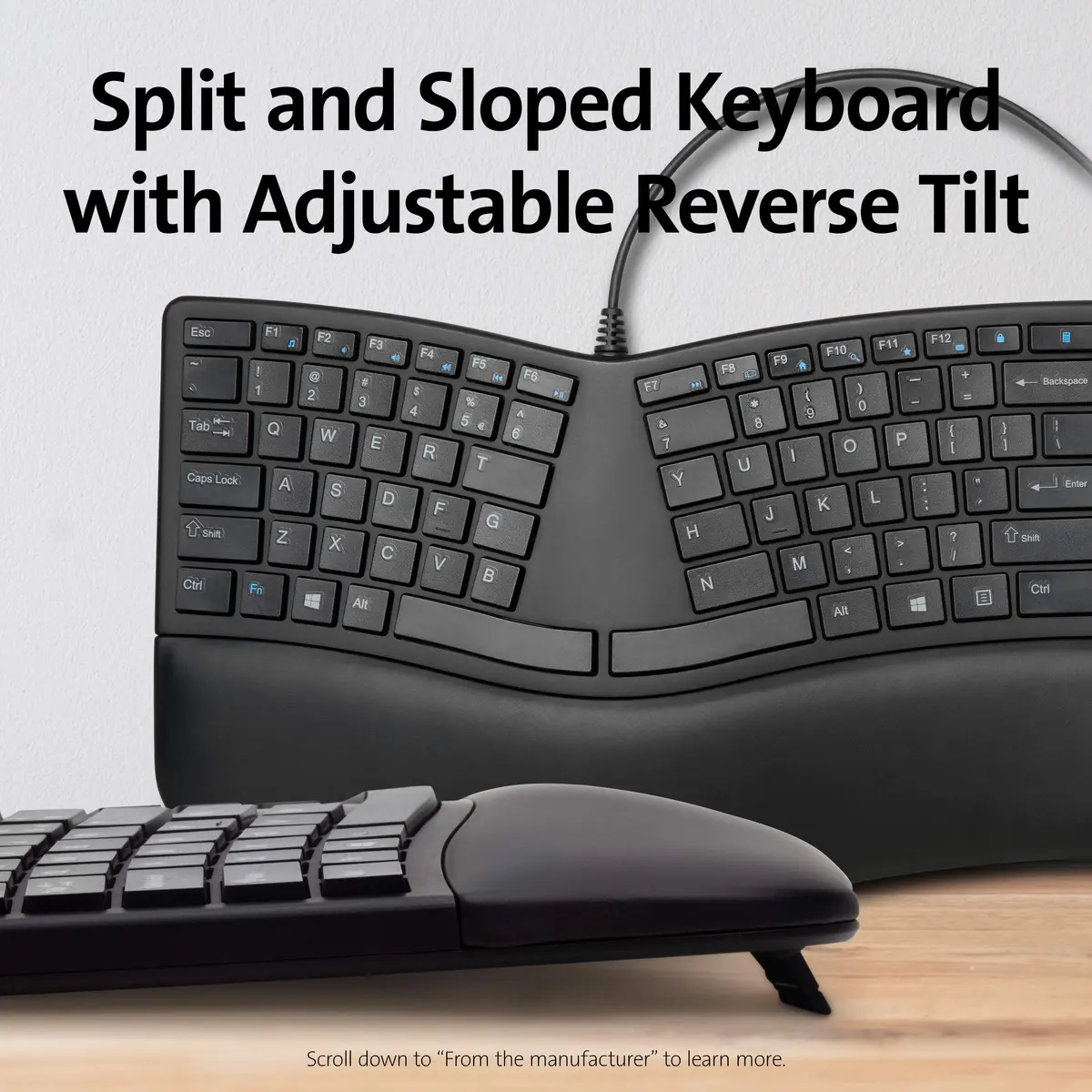 Kensington Pro Fit Ergonomic Wired Keyboard- Black (K75400US) | Adjustable split & sloped design for comfort - view 2