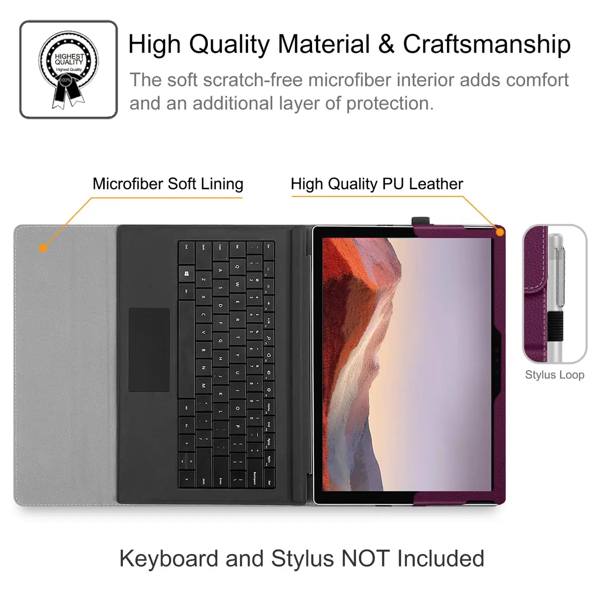 Fintie Case for 12.3 inch Microsoft Surface Pro 7 Plus, Pro 7/6/5/4/3 Purple | Built-in Kickstand & Stylus Holder - view 8