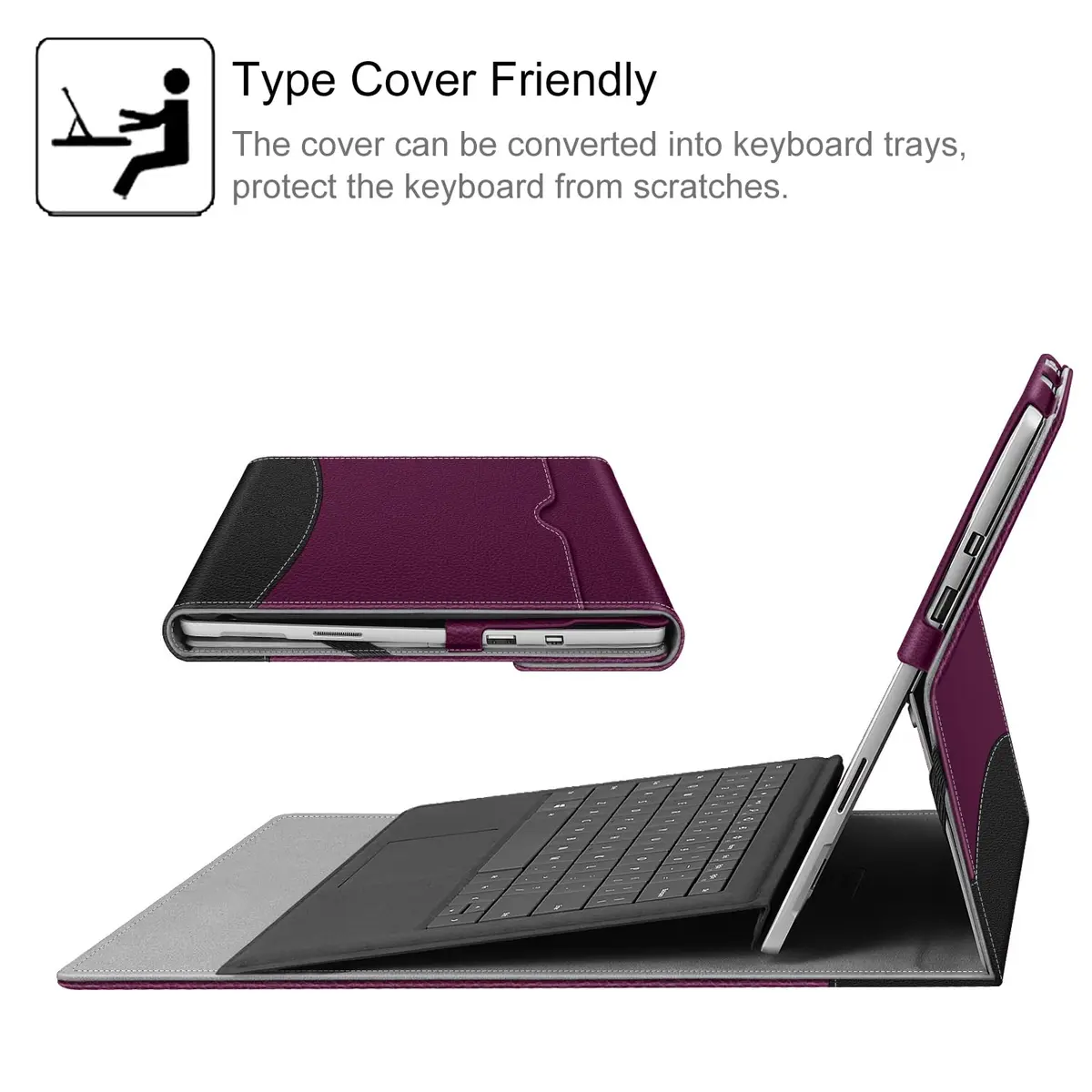 Fintie Case for 12.3 inch Microsoft Surface Pro 7 Plus, Pro 7/6/5/4/3 Purple | Built-in Kickstand & Stylus Holder - view 3