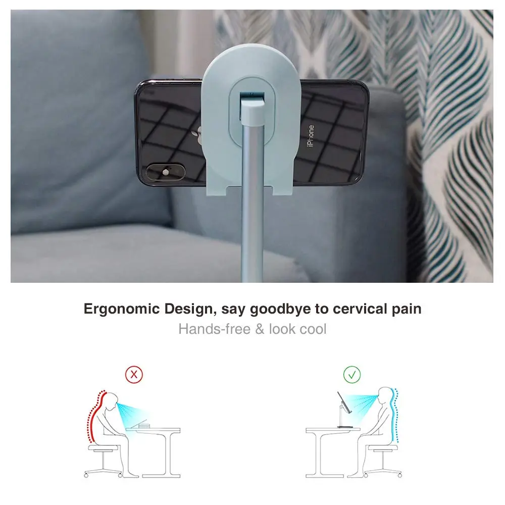 Bright Stone Adjustable Phone Stand for Desk, Compatible with 4"-12.9" Phones/Tablets/iPhone/iPad/Switch (Blue) | Stable Aluminum Alloy Bracket - view 3