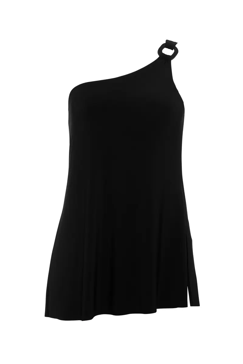 MagicSuit Women's Swimwear Solid Amal One Shoulder Swimdress, Black, Size 8 | Flattering Slimming Fit with Removable Cups - view 5