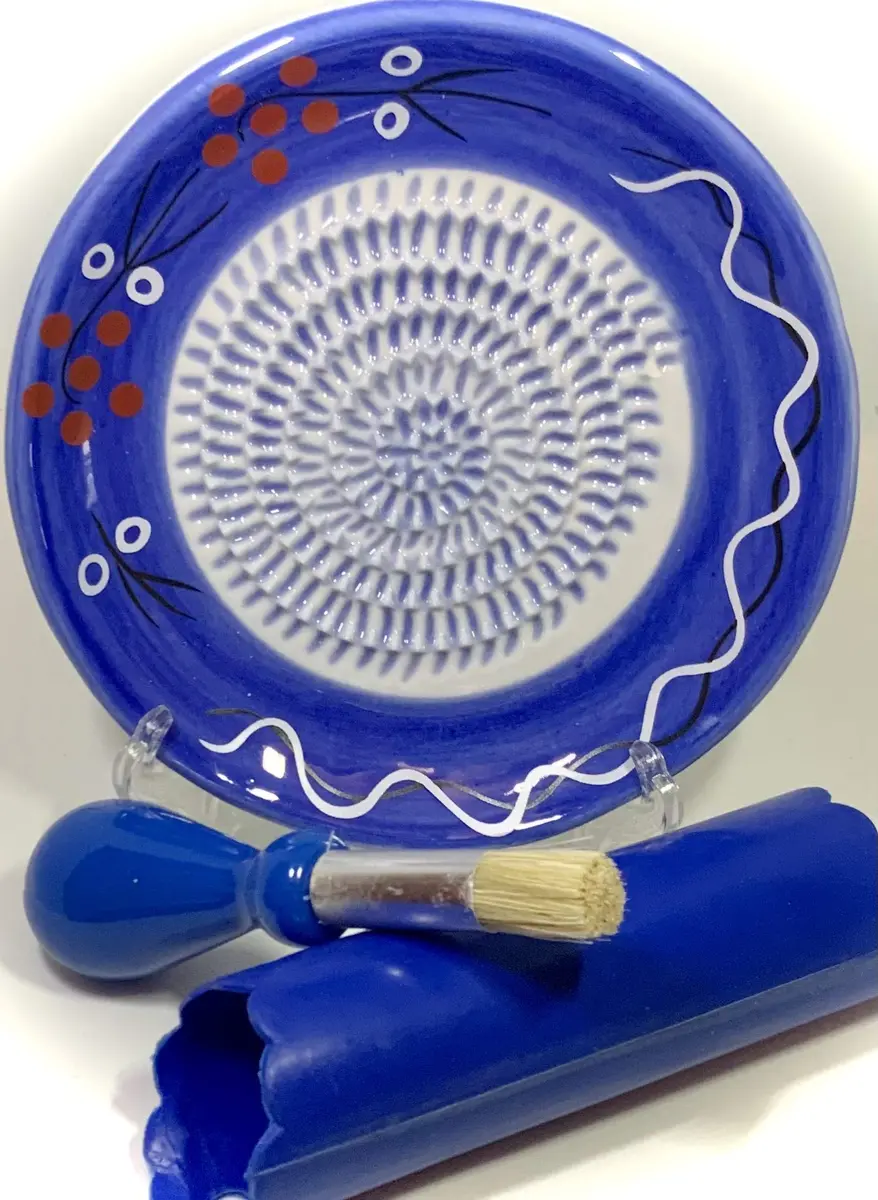 BonCera Premium Ceramic Garlic Grater Plate Set - Cherry Line on Blue | Safe, Durable & Versatile (70-120 chars) - main product image