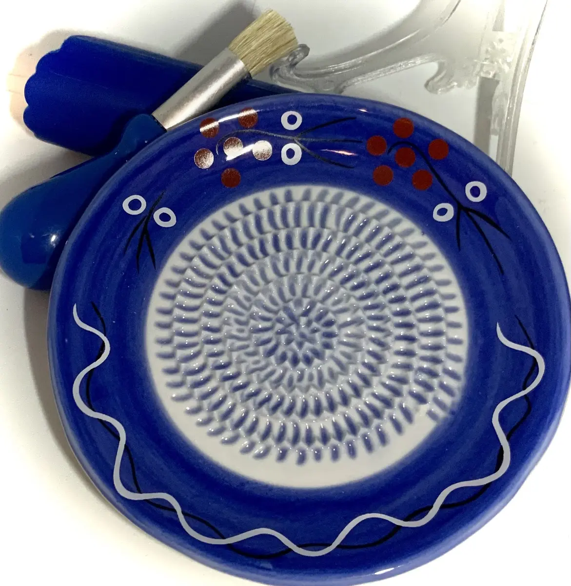 BonCera Premium Ceramic Garlic Grater Plate Set - Cherry Line on Blue | Safe, Durable & Versatile (70-120 chars) - view 5