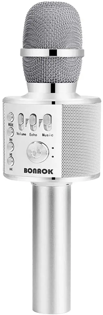 BONAOK Bluetooth Karaoke Microphone Silver | Portable Handheld Mic for Adults & Kids - main product image