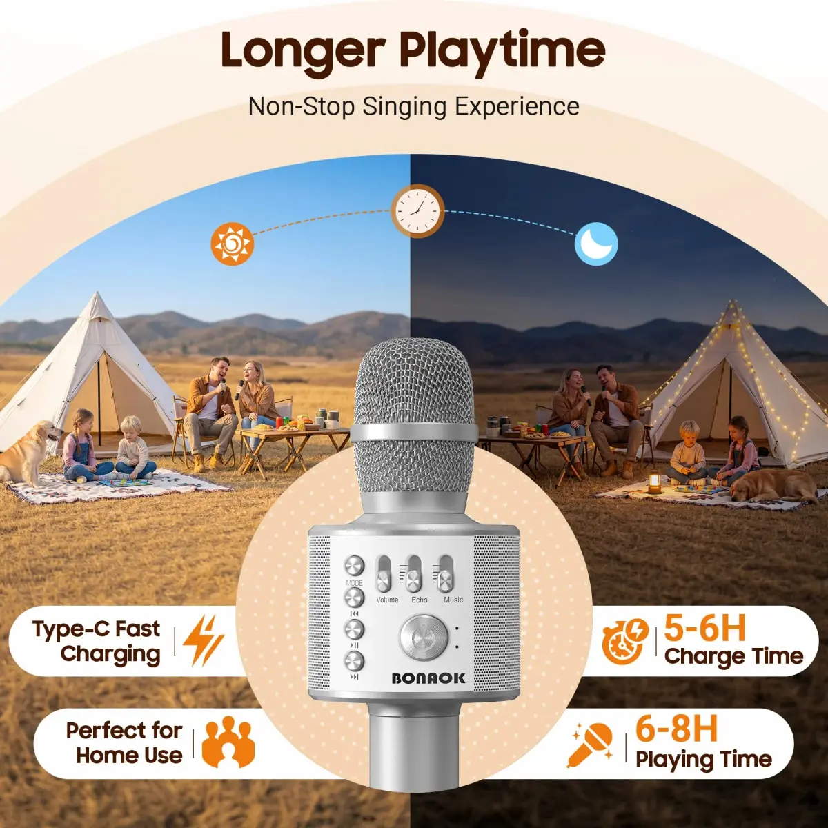 BONAOK Bluetooth Karaoke Microphone Silver | Portable Handheld Mic for Adults & Kids - view 4