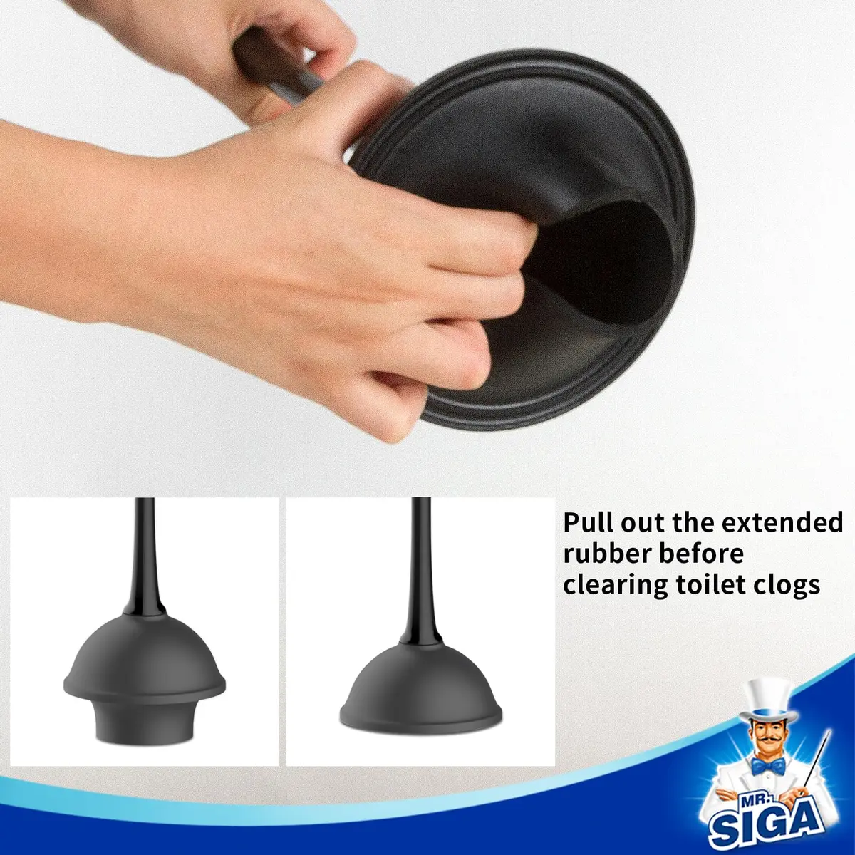 MR.SIGA Toilet Plunger and Bowl Brush Combo for Bathroom Cleaning, Black | Heavy Duty Rubber Plunger & Nylon Brush - view 5