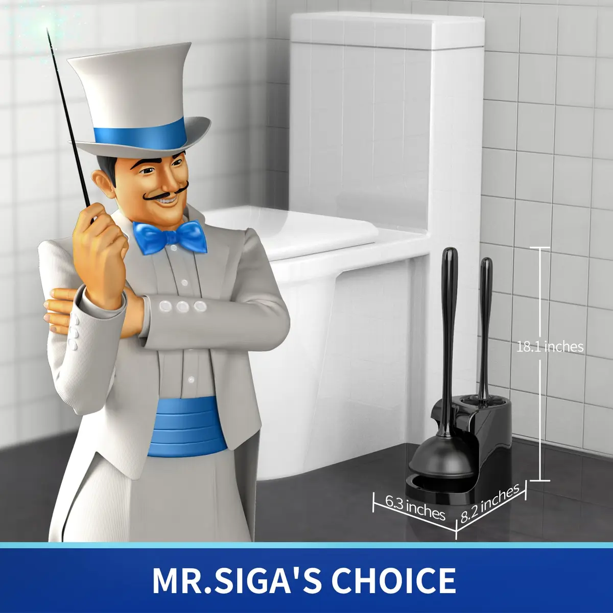 MR.SIGA Toilet Plunger and Bowl Brush Combo for Bathroom Cleaning, Black | Heavy Duty Rubber Plunger & Nylon Brush - view 2