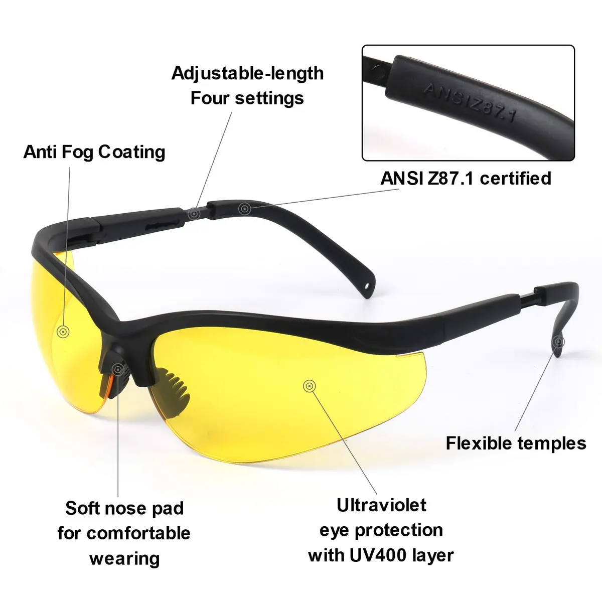 LaneTop Shooting Glasses For Men and Women, Impact-Resistant Yellow Lens, ANSI Z87.1, UV400, Anti-Fog, Hard Shell Case - view 5