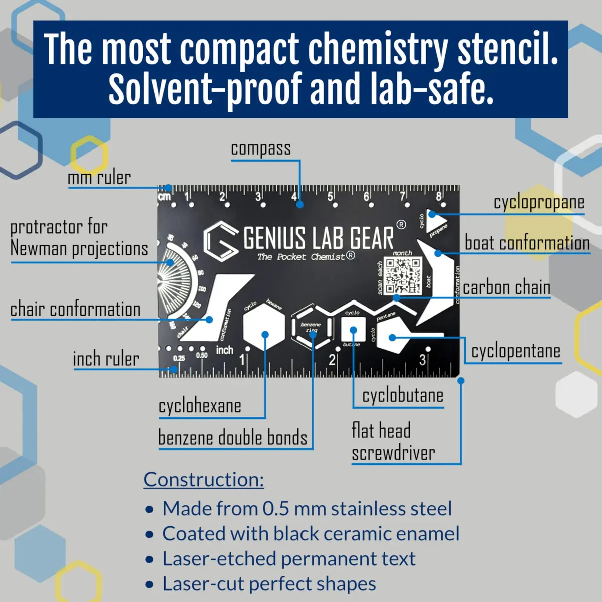 Genius Lab Gear Pocket Chemist Organic Chemistry Stencil 3 Inch Metal Ruler | Compact, Durable & Precision - view 6