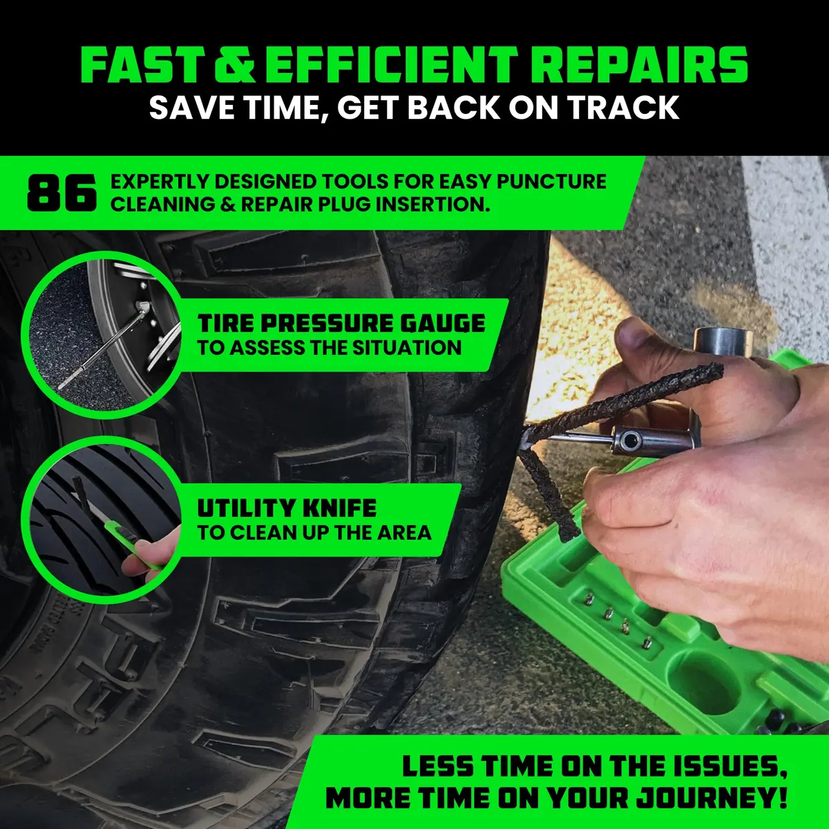 Rhino USA 86-Piece Tire Repair Kit | Heavy Duty Tubeless Tire Plug Kit with Metal Tools & 60 Plugs - view 2