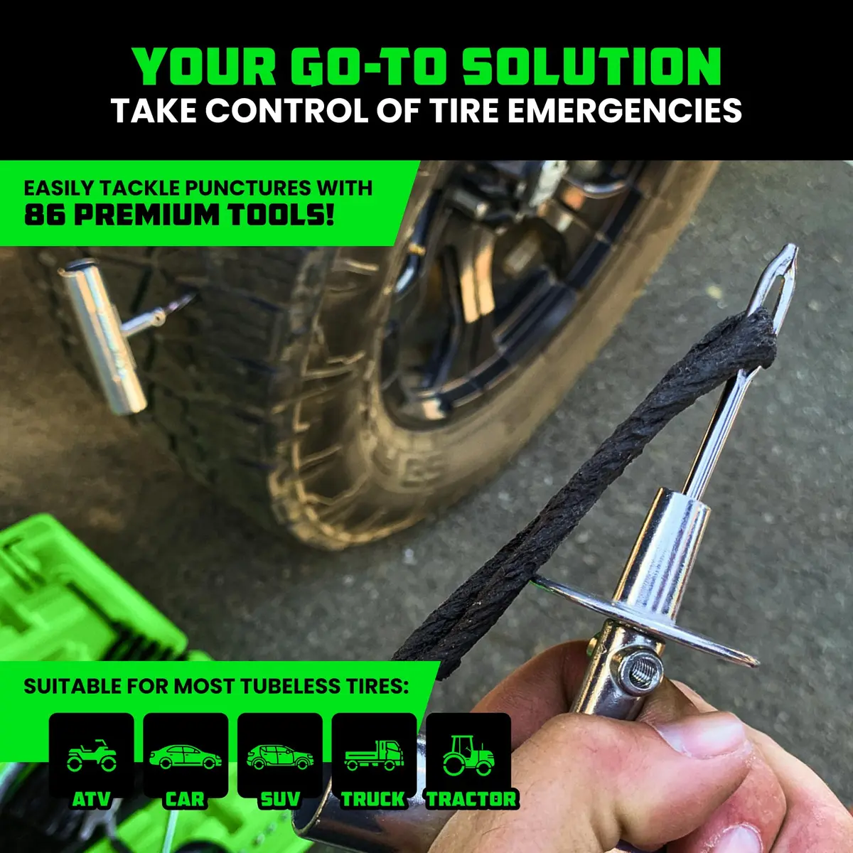Rhino USA 86-Piece Tire Repair Kit | Heavy Duty Tubeless Tire Plug Kit with Metal Tools & 60 Plugs - view 4