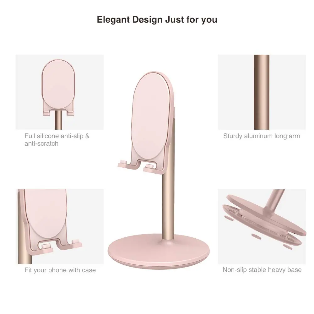 Bright Stone Pink Adjustable Phone Stand for Desk | Compatible with 4"-12.9" Phones/Tablets/iPhone/iPad/Switch - view 6