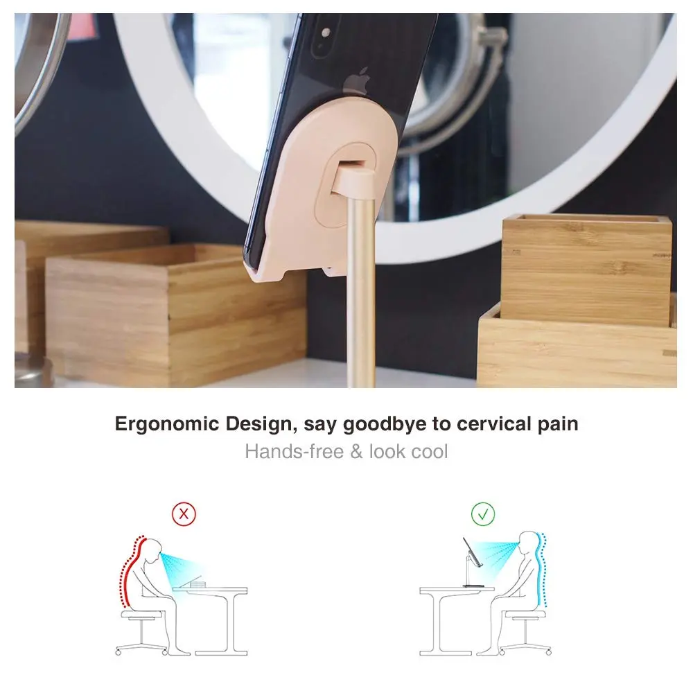 Bright Stone Pink Adjustable Phone Stand for Desk | Compatible with 4"-12.9" Phones/Tablets/iPhone/iPad/Switch - view 3