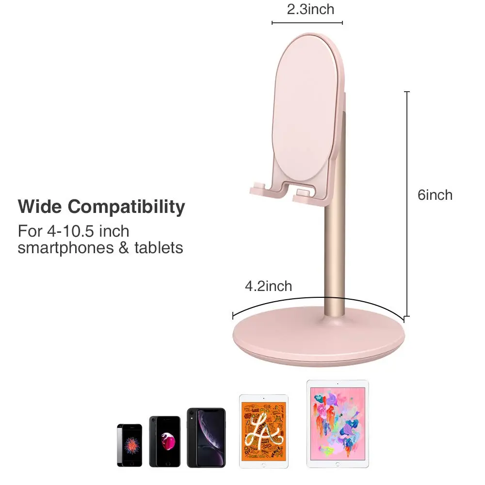 Bright Stone Pink Adjustable Phone Stand for Desk | Compatible with 4"-12.9" Phones/Tablets/iPhone/iPad/Switch - view 4
