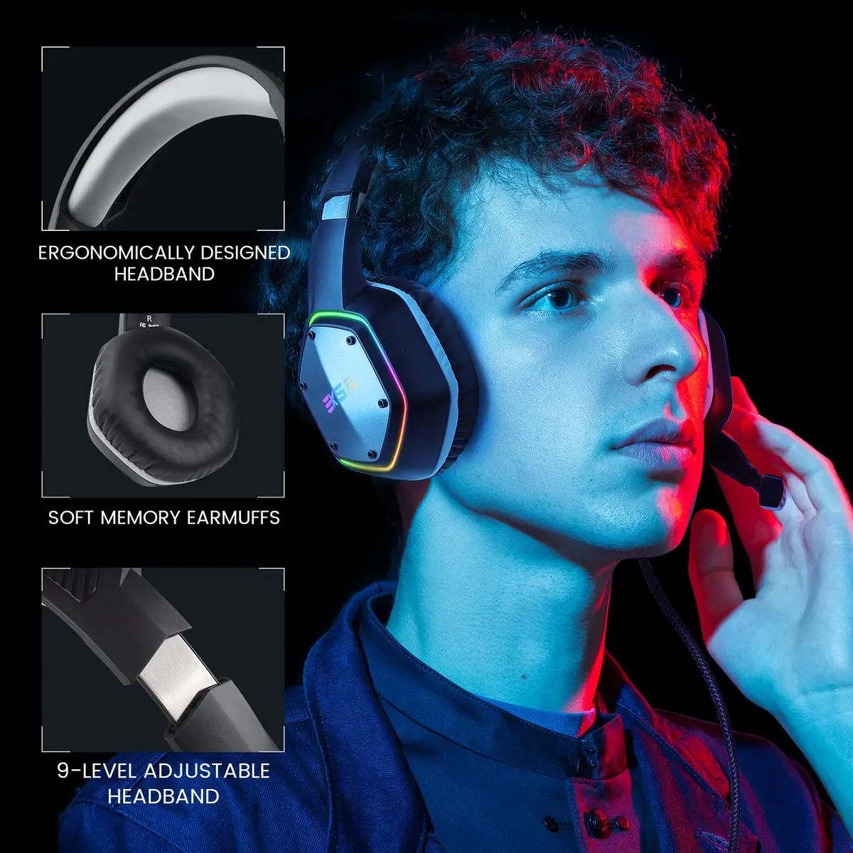 EKSA E1000 USB Gaming Headset with Mic, 7.1 Surround Sound | PC & PS4 Compatible - view 7