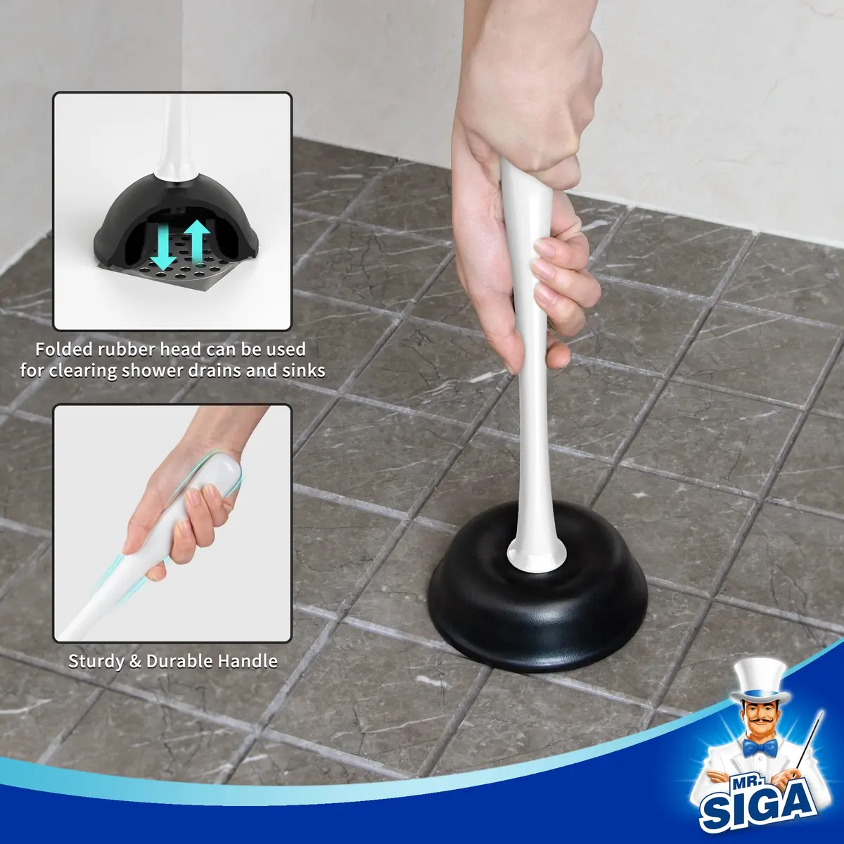 MR.SIGA Toilet Plunger and Bowl Brush Combo for Bathroom Cleaning, White | Heavy Duty & Space Saving - view 5